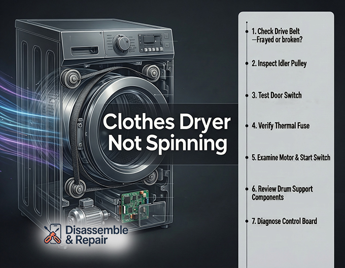 Clothes dryer Not spinning? 5 Easy fixes & Repair guide