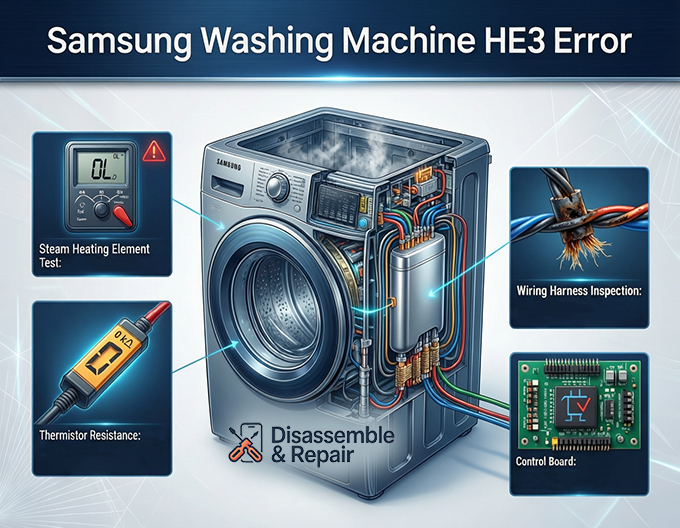 Samsung washing machine HE3 error: Causes &How to Fix