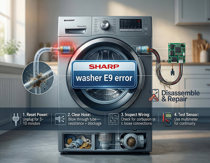 Sharp washer E9 error: How to Fix and Reset Quickly